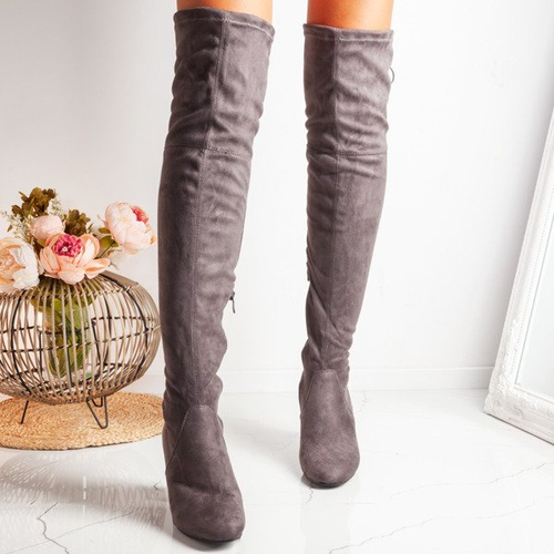 Сірі ботфорти на каблуці Florita - Взуття