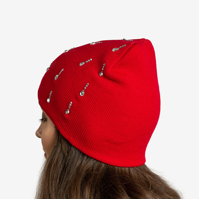 Rote Damenmütze mit Zirkonia - Accessoires