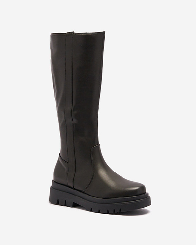 Schwarzer kniehoher Damenstiefel aus Ökoleder Roterika - Schuhe
