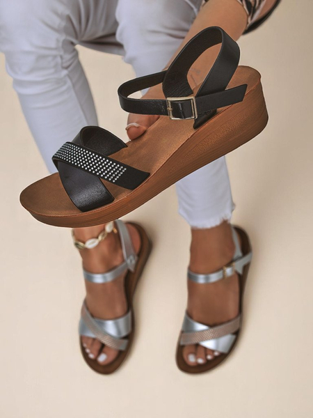 Royalfashion Damen Keilsandaletten mit Strasssteinen Allona