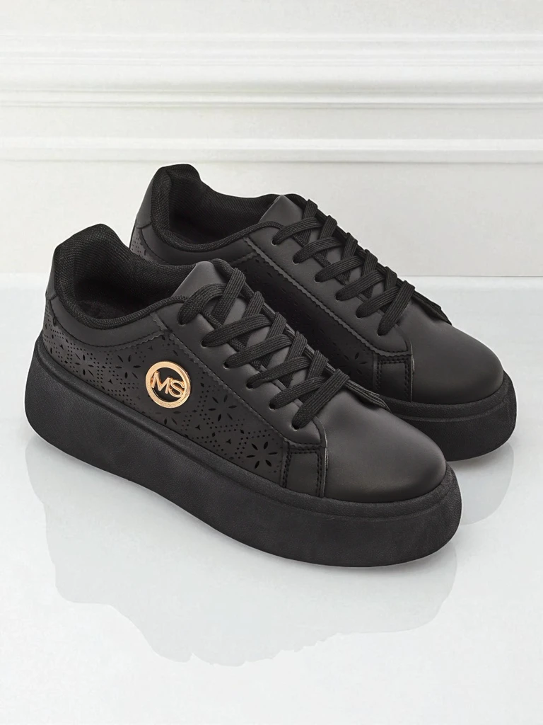 Damen Plateau Sneakers Perseida Royalfashion Schwarz Öko-Leder