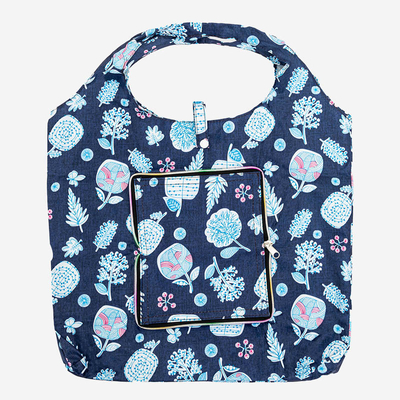 Portemonnaie-Einkaufstasche mit Blumenmuster in Marineblau - Accessoires