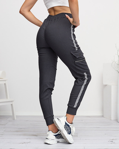 Hellgraue Cargohose für Damen mit reflektierenden Streifen - Kleidung