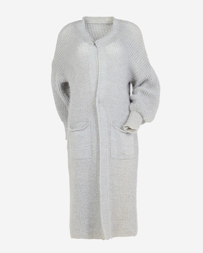Cвітло-сірий м'який довгий светр-накидка