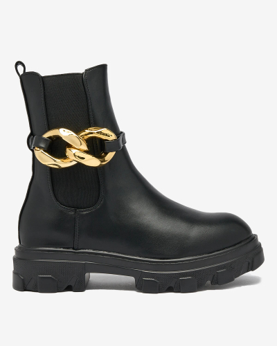 OUTLET Royalfashion Schwarze hohe Damenstiefel mit Goldverzierung Glamorous Golden