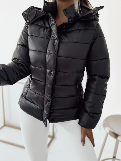 Royalfashion Чорна жіноча стьобана куртка з капюшоном