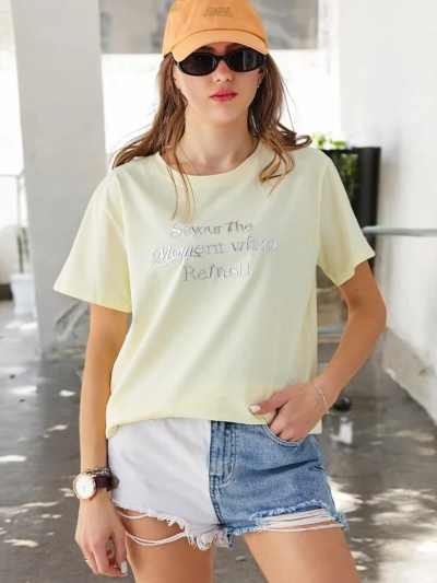 Royalfashion Damen Baumwoll T-Shirt Genieße den Moment Mit Refresh