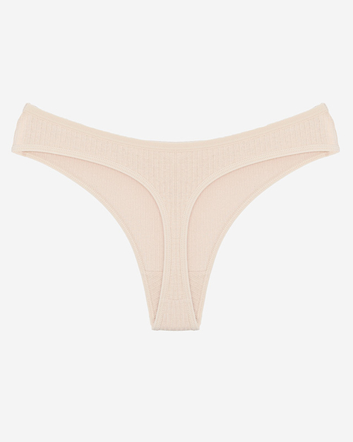 Бежеві ребристі жіночі трусики стрінги з ластовицею - Спідня білизна
