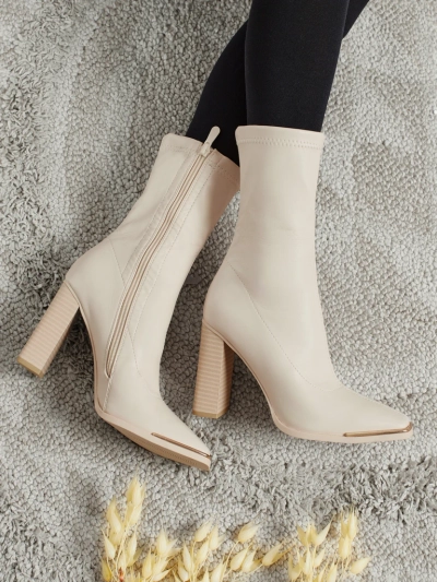 Damen Stiefeletten aus Öko-Leder mit Blockabsatz Morvella