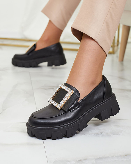 Royalfashion Чорні мокасини з декором на носі Alomease