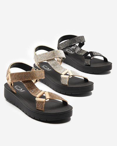 Damensandale mit Zirkonia in Schwarz Qroc- Footwear