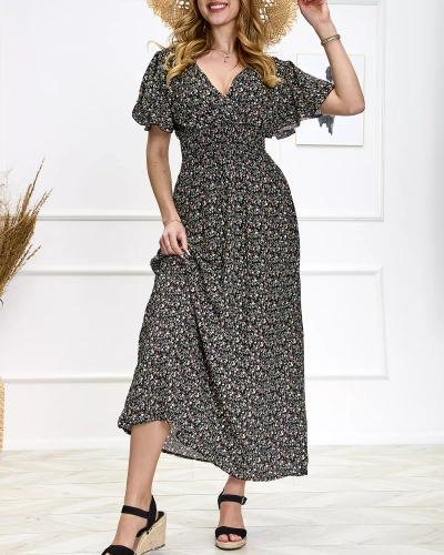 Florales schwarzes Damen Maxikleid Kleidung