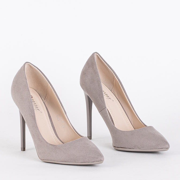 Graue Pumps mit Öko-Wildleder auf einem Veneci-Absatz - Schuhe