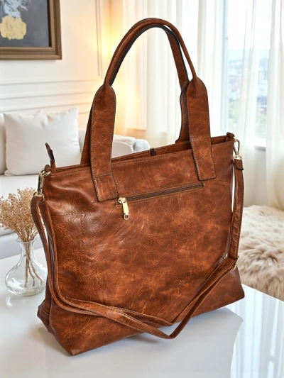 Damenhandtasche Kallistia Vintage braunes Öko-Leder 47x30x14 cm