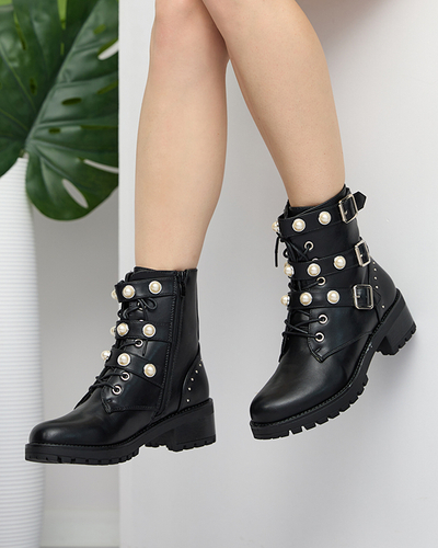 Schwarze Damenstiefel mit Salviso-Perlen - Schuhe