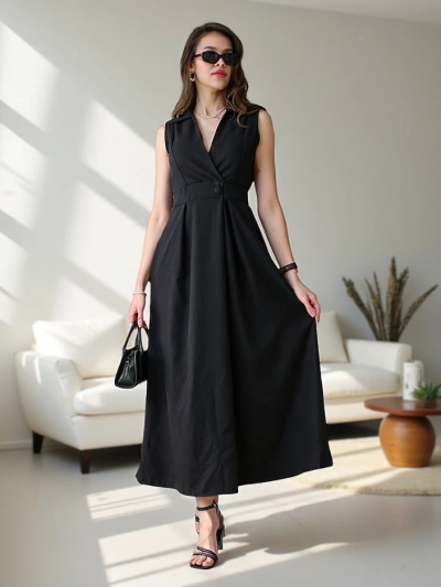 Royalfashion Damen ärmelloses Kleid mit Wickelausschnitt Bizness