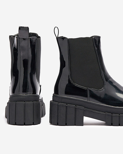 Schwarze Damenstiefel aus Lackleder mit dickerer Sohle Fazzati-Schuhe
