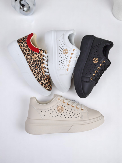 Damen-Sneakers Callista beige Öko-Leder Frühling flacher Absatz