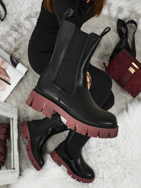 Höhere Damen Stiefeletten aus Öko-Leder mit farbiger Sohle Dorvella