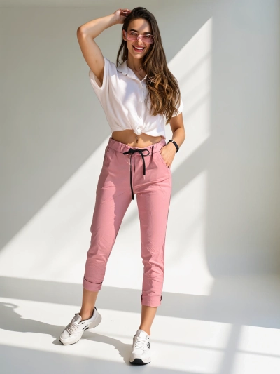 Royalfashion Damen Viskose-Skinny-Hosen mit einem Bindeband in der Taille