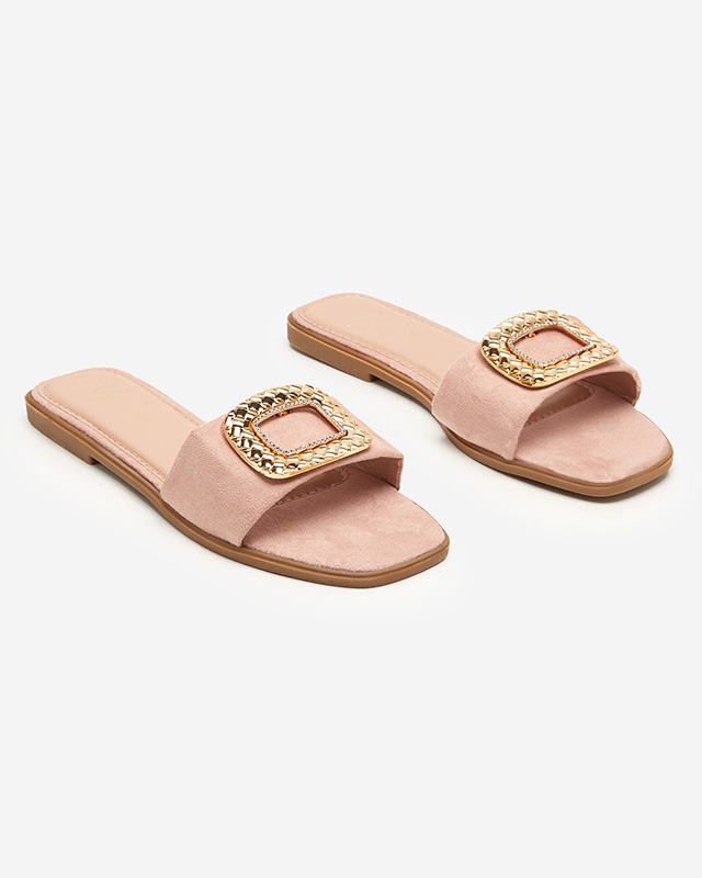 Rosa Öko-Wildleder-Slipper für Damen mit goldener Schnalle Lozi - Footwear