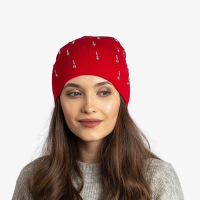 Rote Damenmütze mit Zirkonia - Accessoires