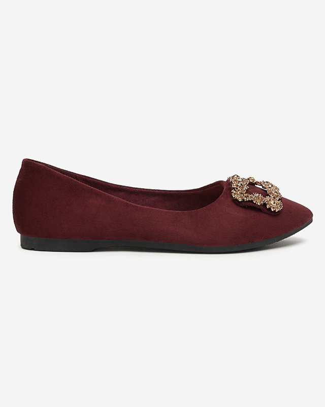 Weinrote Damen-Ballerinas aus Öko-Veloursleder mit Linselisa-Ornament - Schuhe