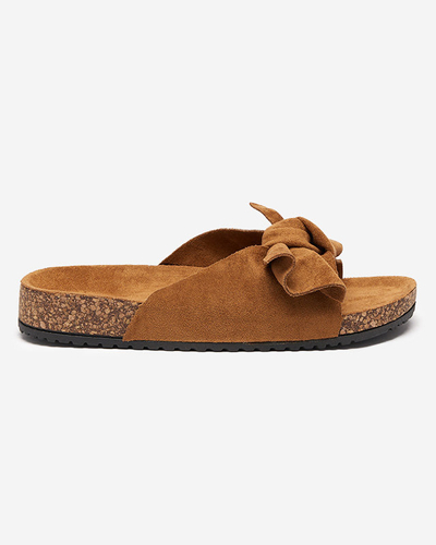 Damenhausschuhe aus Öko-Wildleder mit Schleife in Kamelfarbe Dofro- Footwear