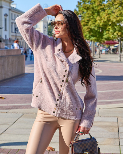 Royalfashion Brauner Damenpullover zum Aufknöpfen mit Taschen