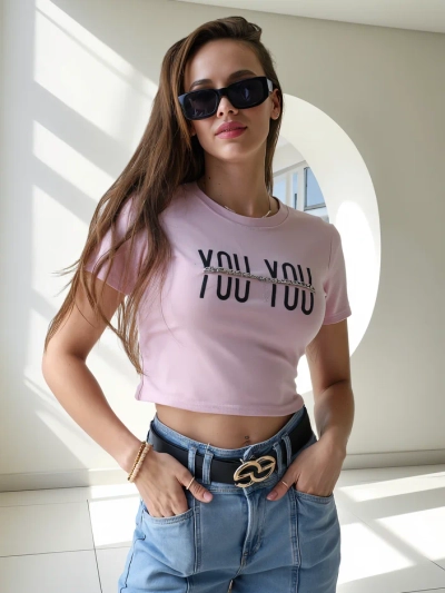 Royalfashion Damen Baumwolle Crop Top mit der Aufschrift