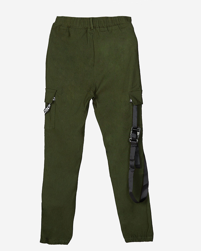 Dunkelgrüne Damen-Cargohose mit Gürtel - Kleidung