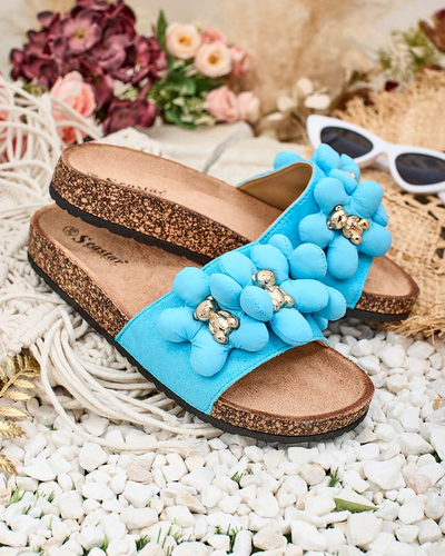 Royalfashion Damen Flip-Flops mit goldenen Teddybären und Blumen Isaralle