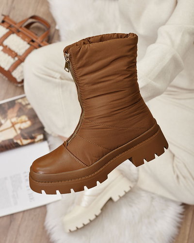 Royalfashion Tainve Damenstiefel mit flachem Absatz in der Farbe camel