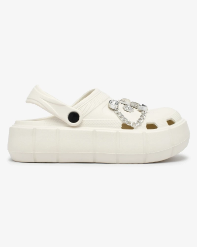 Royalfashion Weiße durchbrochene Damen-Flip-Flops mit Zirkonia-Verzierungen Afuccia