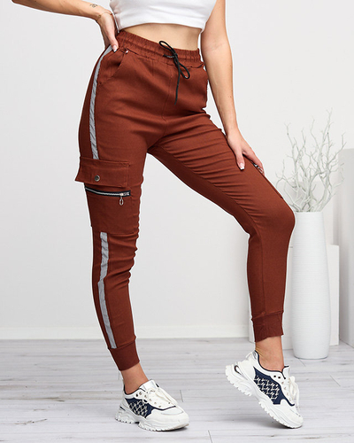 Braune Cargohose für Damen mit reflektierenden Streifen - Kleidung