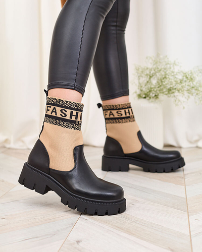 Royalfashion Hellbraune Damenstiefel mit Schaft aus Stoff Fahione