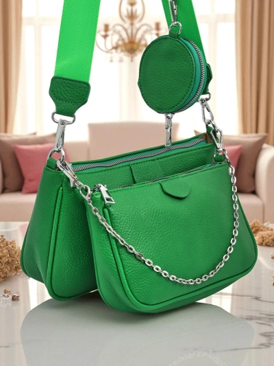 Damenhandtasche Pola Verde – grün, Öko-Leder, 3in1, stilvoll