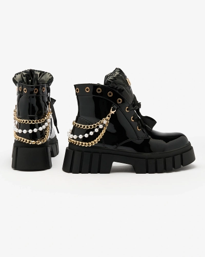 Royalfashion Damen Lackstiefel in schwarz Dahaff