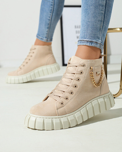 Cremefarbene Damen-Schnürstiefel mit Verzierungen Tamti - Schuhe