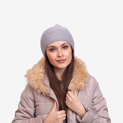 Graue warme doppellagige Damenmütze - Accessoires