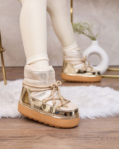 Royalfashion Goldfarbene Damen-Schneestiefel zum Schnüren Yevnoie