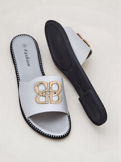 Royalfashion Damen Pantoletten mit flacher Sohle Aura Gold