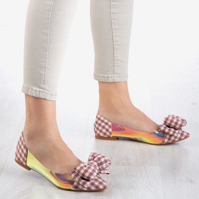 Rosa karierte Frauenballerinas mit Schleife Carol - Footwear 1