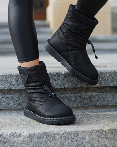 Schwarze gesteppte Damen-Schneestiefel mit flacher Sohle Ferri - Footwear