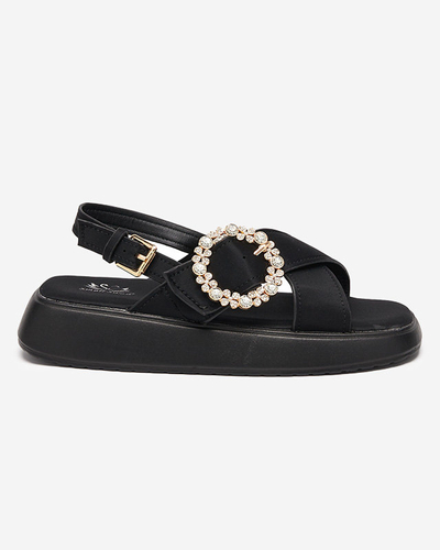 Damensandalen aus schwarzem Stoff mit flacher Sohle und Cubic Zirkonia Senire - Footwear