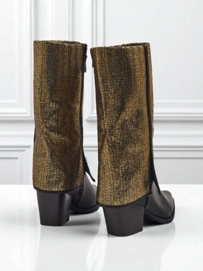 Damen Stiefeletten aus Öko-Leder mit Blockabsatz und dekorativem Schaft Virelia