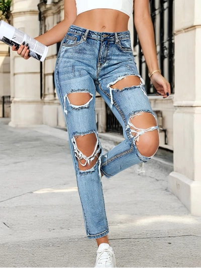 Royalfashion Damen-Röhrenjeans mit Reibung