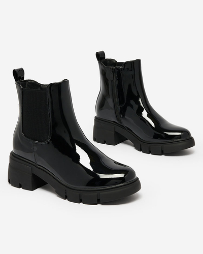 Royalfashion Schwarz lackierte isolierte Damenstiefel Angel Steps