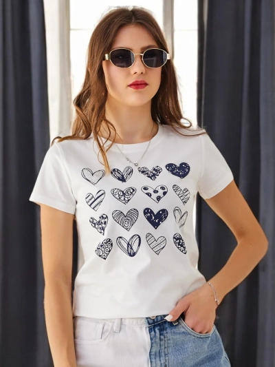Royalfashion Damen Baumwoll-T-Shirt Viele Herzen