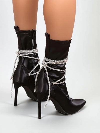 Royalfashion Damen Stiletto-Ankle-Boots mit Strassriemen Glamese